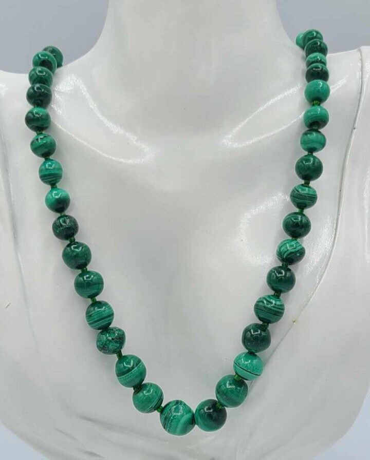 Vintage Malachite Gemstone Necklace 20.5” Long with Clasp