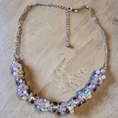 Vintage M&S Marks Spencer Lavender Glass Crystal Bead Cluster Necklace 17″-20″