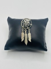 Vintage Southwest Navajo Tribal Style Dreamcatcher Pin w/ Dangle Metal Feathers