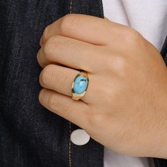 Vintage 1970s Men’s Turquoise & 14k Gold Ring