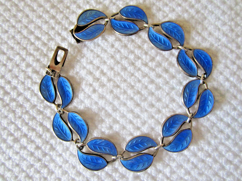 Vintage David Andersen Blue Enamel Leaf Link Bracelet Sterling Silver Norway