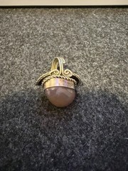 Handmade Southwestern Style Chalcedony Ring Unmarked Silver Tone Scroll Work