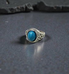 Vintage .925 Sterling Silver / Turqouise Infinity Knot Ring Size 10