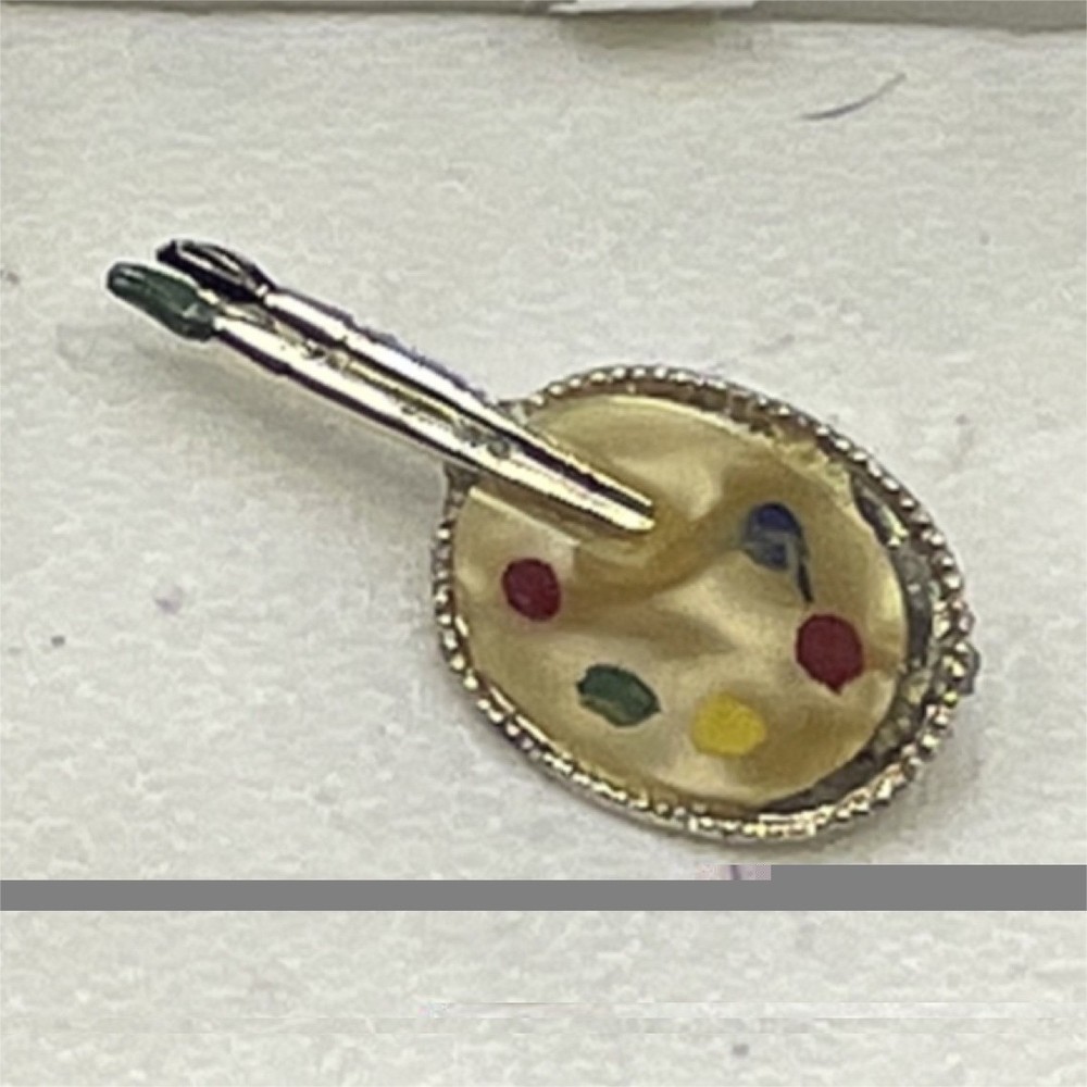 Vintage Gold Multicolor Palette Brooch Pin Art Fashion Jewelry 2.01 Inch