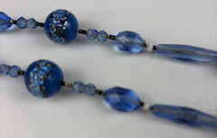 Antique Flapper Cobalt Blue Art Glass Bead Necklace 22″ Art Deco Tassel