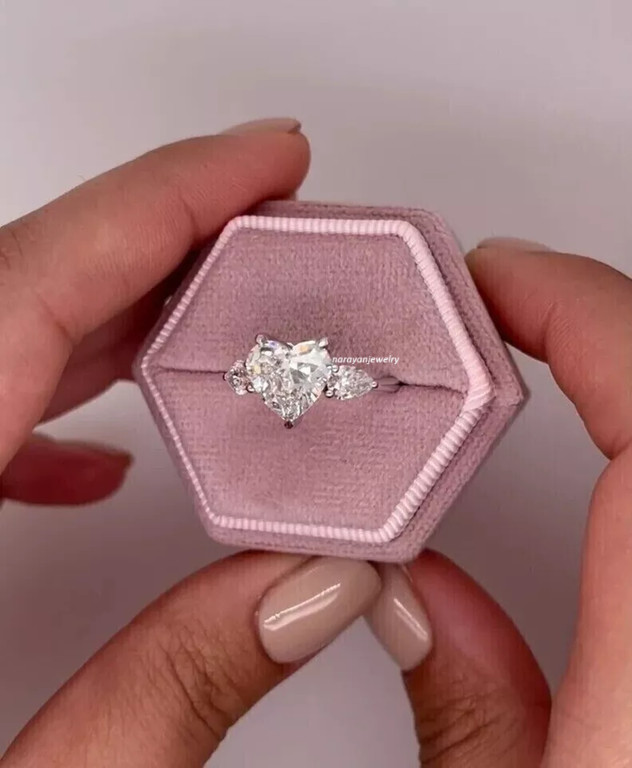 2.00Ct Real Moissanite Heart Shape Wedding Engagement Ring 14K White Gold Plated