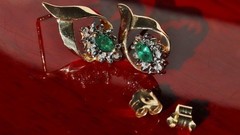 10k yellow gold 0.18c natural diamond earrings emerald dangle treated 1.95g 3219