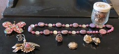 Vintage Lot of Costume Jewelry *Pins,Earrings,Ring,Necklace,and bottle of Beads