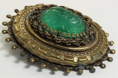Vintage Hobe Large Victorian Revival Czech Glass Scarab Pendant Brooch Pin