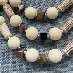 Vintage Necklace Multi Strand Boho Bone Stone 20 Inch Bib Collar