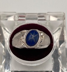 Vtg 18K HGE Faux Star Sapphire Ring, Mens Mans 11.75, Heavy Gold Electroplate
