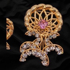 Vtg M&S Pink Gold Filled 1/20 12k Pink Rhinestone Brooch Earrings Pin Set