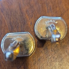 Swank Vintage Hand-Painted Skiing Sports Brass Rectangular Cufflinks