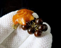 Vintage Natural Baltic Amber Grapes Brooch USSR Gold Plated Pin