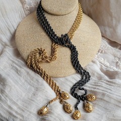 Vitg 80s Napier Lariat Necklace Gold Gunmetal 6 Chain Tassel Statement Runway