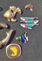 Vintage Fish Brooch Pin Lot of 15 Mixed Metal Enamel Nautical Ocean Jewelry