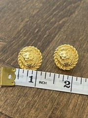 Anne Klein Vintage Lion Face Stud Button Earrings Gold Tone Rope Detail Signed