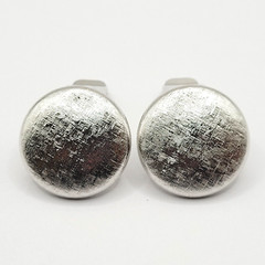 Elegant Large Button Brushed Textured Silver Tone Clip On Vtg Career Earrings