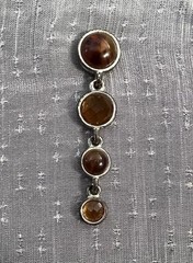 Vintage Silver Tone Dangle Drop Earrings l Round Brown Stones l 2in l 4 Gems