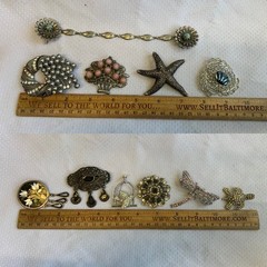 Vtg Brooch Lot Alpaca Sarah Cov MOP Enamel Faux Gem Scatter Pins Costume Jewelry