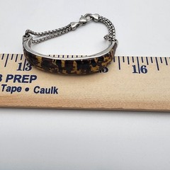 VTG Helen Andrews HAN 925 Italy Resin Bar Bracelet 6.5in Brown Leopard GUC