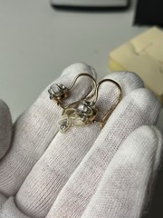 USSR 583 Gold Earrings Garnet Flower Design NOS Soviet Russian Jewelry Tag 4.22g