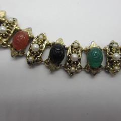 Vintage Egyptian Revival Bracelet Scarab Simulated Pearl CLASP METAL WEAR