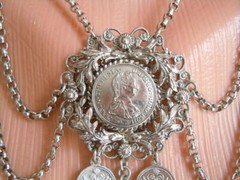 Necklace Chain Coin Pendant Metal Silver Tone Fashion Jewelry 30 G/39 Cm