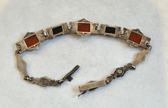 Antique Art Deco 935 Sterling Silver Germany Carnelian Onyx Bracelet Marcasite