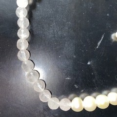 Necklace Choker Rose Quartz Cultured 7mm Pearl Sterling Italian Unused Faceted