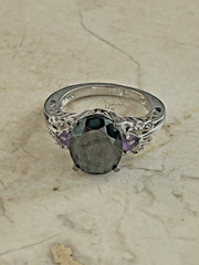 Lovely Chuck Clemency STS Sterling 925 Amethyst & Black Stone Ring Size 5.25