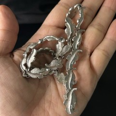 Signed Judy Lee Vintage Silver Tone Leaf Necklace Panel Link 15”