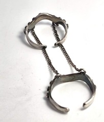 Tribal punk studded sterling silver vintage double ear cuff with connecting chai