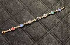 Vintage Egyptian Revival Scarab Glass Cab Bracelet 7in | Multi-Color Gold Tone