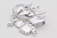 Vintage Sun Moon Mask Abstract Brooch Pin Silver Tone Art Chunky 1980s BinBK
