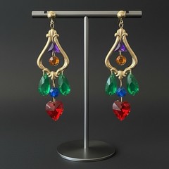 1980s Chandelier Earrings Lucite Vintage Large Gold Tone Dangle Pierced