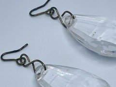 Vintage Glass Prism Earrings Dangle Drop Artisan Brass Hooks Reflects Light 2”
