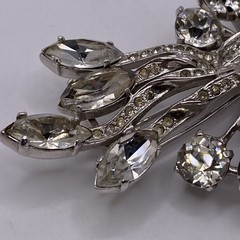 Eisenberg Vintage Sterling Silver Rhinestone Floral Fur Clip Brooch 48g 3in