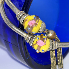 Vintage Silver Tone Expandable Bracelet Murano Wedding Cake Beads and Tassels