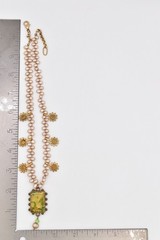 Vintage Charm Necklace Romantic Pendant Floral Pearl Beaded Antiqued 1990s BinBM