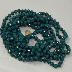 Designer Flapper Beaded Necklace Teal Green Fire Polished Czech Glass JM 78″