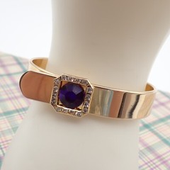 Vtg Front Tension Purple Resin Crystal Rhinestone Halo 6 1/2″ Bangle Bracelet