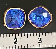 Vintage Mary Frost Crystal Royal Blue Gold Clip Earrings Statement Runway