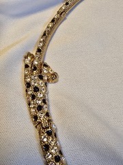 Vintage Articulated Double Green Eyed Leopard Panther Rhinestone Collar Necklace