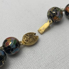 Vtg 12mm Chinese Cloisonne Knotted Bead 26″ Necklace Filigree Clasp