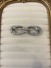 Vintage Silver Tone Bow Brooch Black Silver Rhinestones Elegant Formal 2.25 In