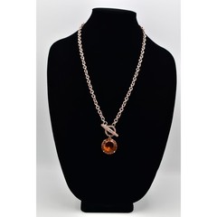 Juicy Couture Vintage Toggle Necklace Orange Crystal Rose Gold Chunky Y2K BinBL