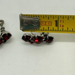 Vintage Coro Earrings Dark Red Glass Drop Prong Set Stones Screwback Signed