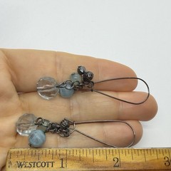 Vtg Blue Green Acrylic Beaded Dangle Drop Statement Earrings Long Hook Gunmetal