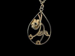 Automade 12k Gold Filled Floral Art Nouveau Pendant Vintage Steel Necklace